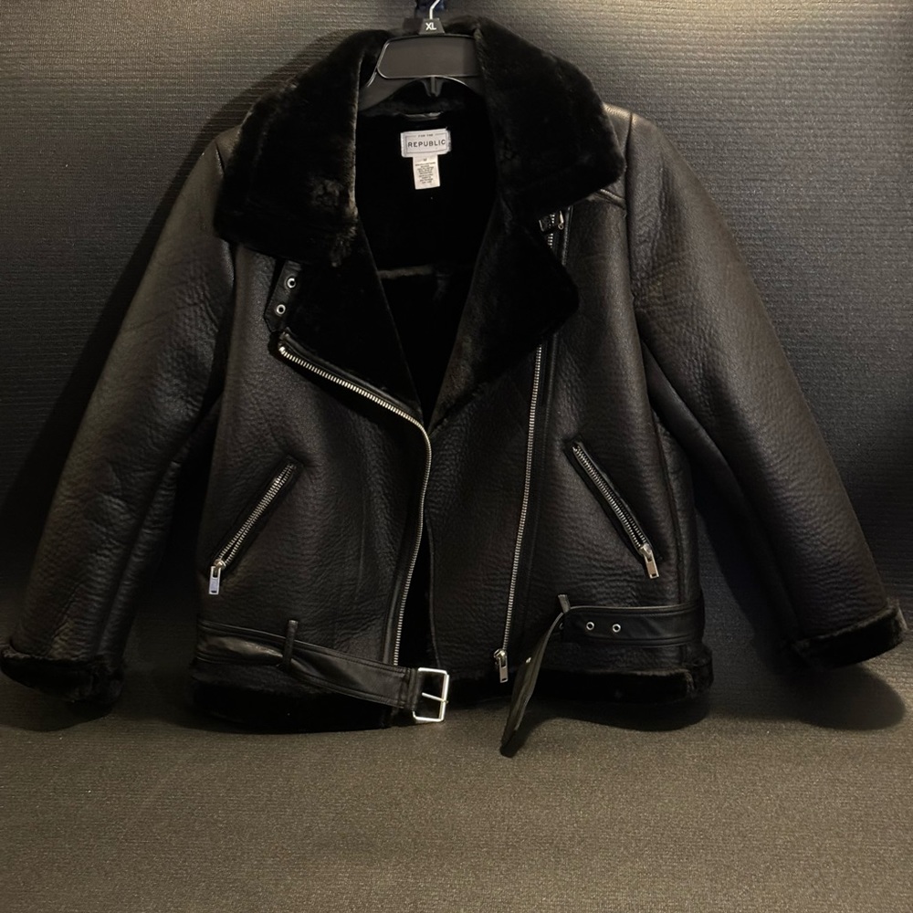 Faux leather and fur jacket